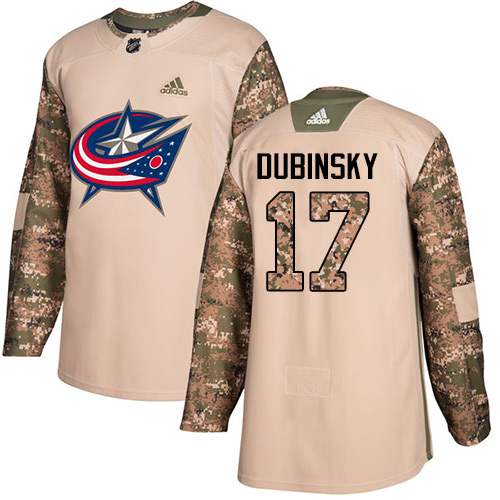 Adidas Blue Jackets #17 Brandon Dubinsky Camo Authentic Veterans Day Stitched Youth NHL Jersey - Click Image to Close